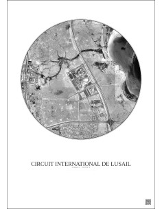 Affiche Circuit International De Lusail – Poster vue satellite 5km N&B | Gravura – Fond clair