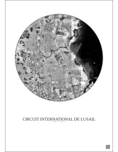 Affiche Circuit International De Lusail – Poster vue satellite 10km N&B | Gravura – Fond clair