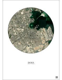 Affiche Doha – Poster vue satellite 10km Couleur | Gravura – Fond clair