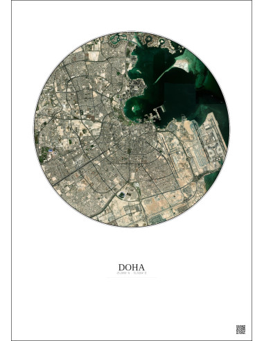 Doha Satellite View Poster 10km Color | Gravura – Light background