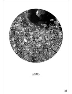 Affiche Doha – Poster vue satellite 2.5km N&B | Gravura – Fond clair