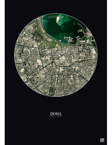 Affiche Doha – Poster vue satellite 2.5km Couleur | Gravura – Fond foncé