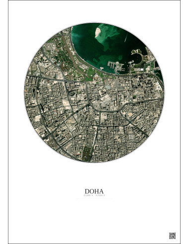 Affiche Doha – Poster vue satellite 2.5km Couleur | Gravura – Fond clair