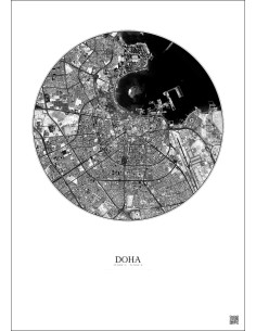 Affiche Doha – Poster vue satellite 6km N&B | Gravura – Fond clair