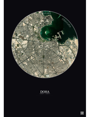 Affiche Doha – Poster vue satellite 6km Couleur | Gravura – Fond foncé