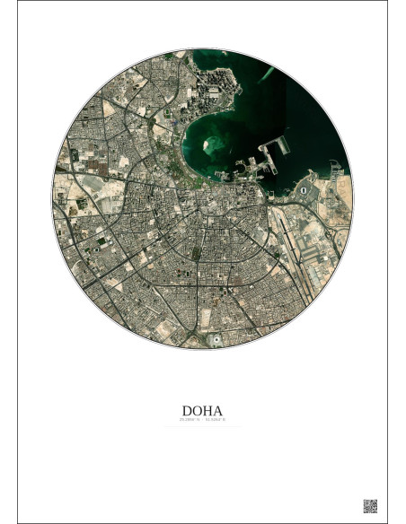 Affiche Doha – Poster vue satellite 6km Couleur | Gravura – Fond clair