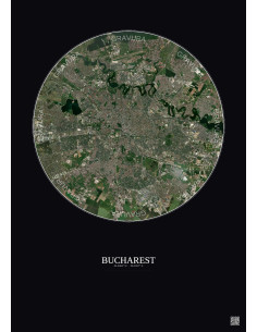 Affiche Bucharest – Poster vue satellite 10km Couleur | Gravura – Fond foncé