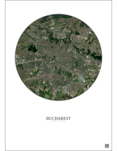 Affiche Bucharest – Poster vue satellite 10km Couleur | Gravura – Fond clair