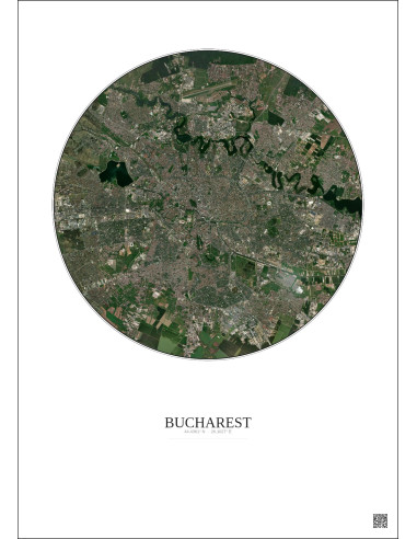 Affiche Bucharest – Poster vue satellite 10km Couleur | Gravura – Fond clair