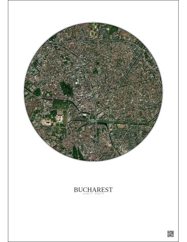 Affiche Bucharest – Poster vue satellite 2.5km Couleur | Gravura – Fond clair