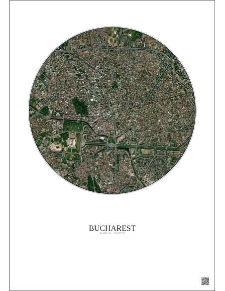 Affiche Bucharest – Poster vue satellite 2.5km Couleur | Gravura – Fond clair