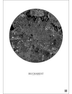 Affiche Bucharest – Poster vue satellite 6km N&B | Gravura – Fond clair