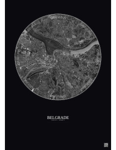 Affiche Belgrade – Poster vue satellite 10km N&B | Gravura – Fond foncé