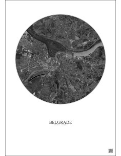 Affiche Belgrade – Poster vue satellite 10km N&B | Gravura – Fond clair