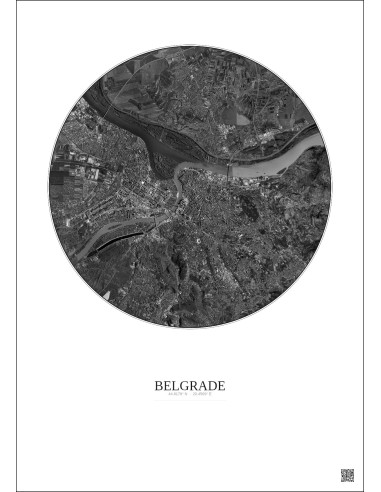 Belgrade Satellite View Poster 10km B&W | Gravura – Light background