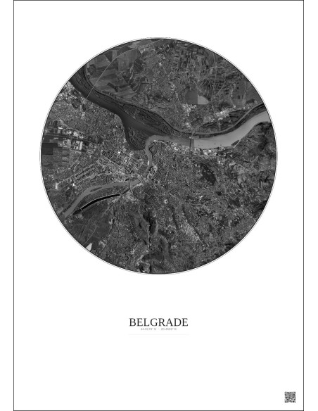 Belgrade Satellite View Poster 10km B&W | Gravura – Light background