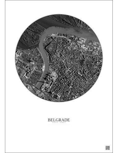 Belgrade Satellite View Poster 2.5km B&W | Gravura – Light background