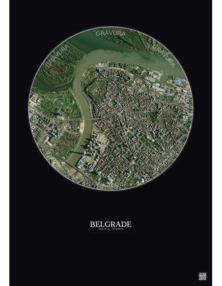 Belgrade Satellite View Poster 2.5km Color | Gravura – Dark background