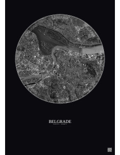 Affiche Belgrade – Poster vue satellite 6km N&B | Gravura – Fond foncé