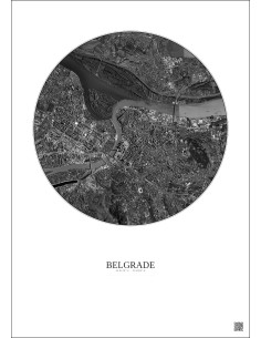 Affiche Belgrade – Poster vue satellite 6km N&B | Gravura – Fond clair