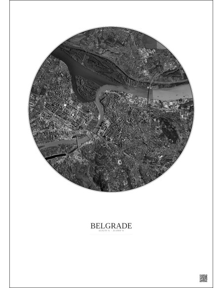 Belgrade Satellite View Poster 6km B&W | Gravura – Light background