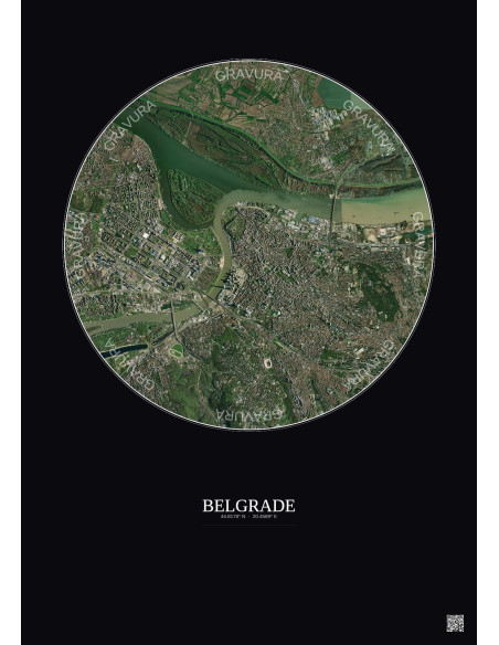 Belgrade Satellite View Poster 6km Color | Gravura – Dark background