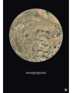 Affiche Riyadh Region – Poster vue satellite 10km Couleur | Gravura – Fond foncé