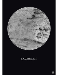 Affiche Riyadh Region – Poster vue satellite 2.5km N&B | Gravura – Fond foncé