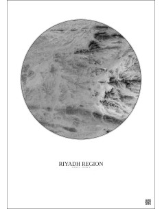 Affiche Riyadh Region – Poster vue satellite 2.5km N&B | Gravura – Fond clair