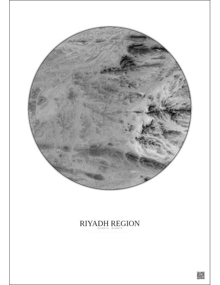 Riyadh Region Satellite View Poster 2.5km B&W | Gravura – Light background