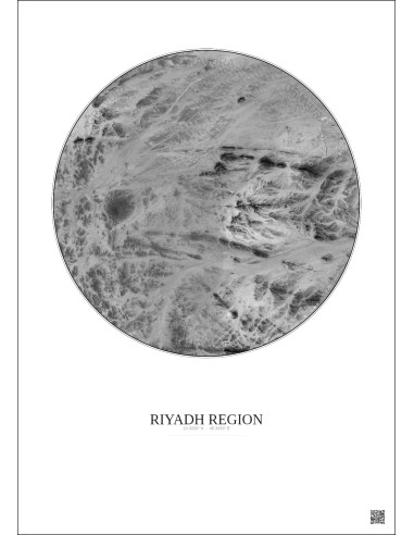 Affiche Riyadh Region – Poster vue satellite 6km N&B | Gravura – Fond clair