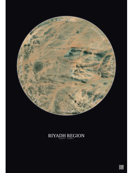 Affiche Riyadh Region – Poster vue satellite 6km Couleur | Gravura – Fond foncé