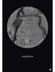 Affiche Khartoum – Poster vue satellite 10km N&B | Gravura – Fond foncé