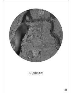 Affiche Khartoum – Poster vue satellite 10km N&B | Gravura – Fond clair