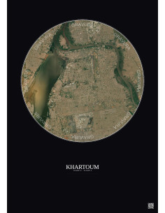 Affiche Khartoum – Poster vue satellite 10km Couleur | Gravura – Fond foncé