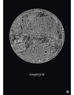 Affiche Khartoum – Poster vue satellite 2.5km N&B | Gravura – Fond foncé