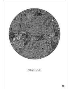 Affiche Khartoum – Poster vue satellite 2.5km N&B | Gravura – Fond clair