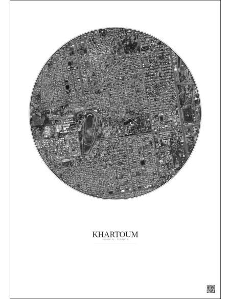 Affiche Khartoum – Poster vue satellite 2.5km N&B | Gravura – Fond clair