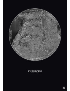 Affiche Khartoum – Poster vue satellite 6km N&B | Gravura – Fond foncé