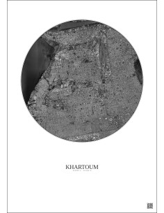 Affiche Khartoum – Poster vue satellite 6km N&B | Gravura – Fond clair