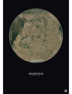 Affiche Khartoum – Poster vue satellite 6km Couleur | Gravura – Fond foncé