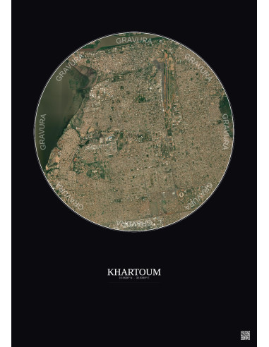 Affiche Khartoum – Poster vue satellite 6km Couleur | Gravura – Fond foncé
