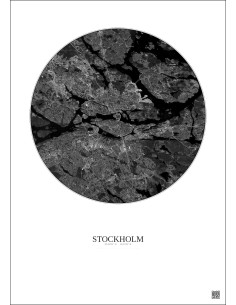 Affiche Stockholm – Poster vue satellite 10km N&B | Gravura – Fond clair