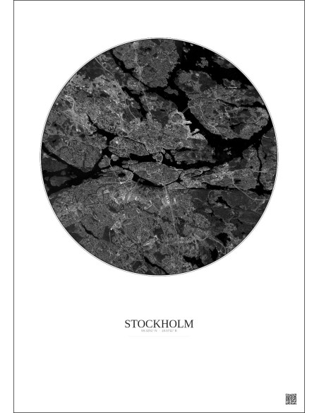 Affiche Stockholm – Poster vue satellite 10km N&B | Gravura – Fond clair