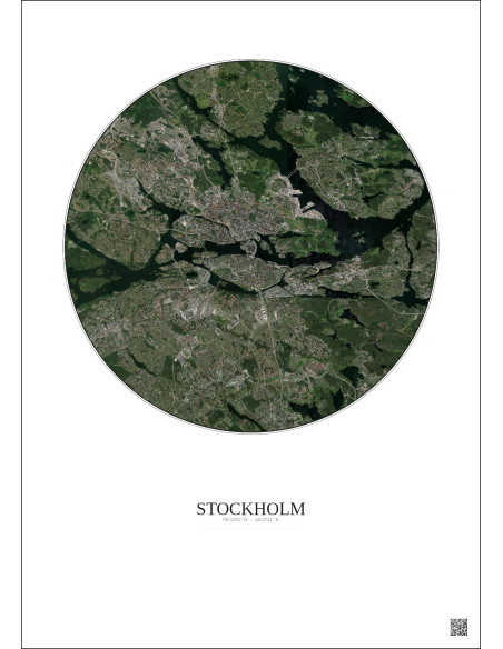 Stockholm Satellite View Poster 10km Color | Gravura – Light background