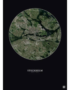 Affiche Stockholm – Poster vue satellite 10km Couleur | Gravura – Fond foncé