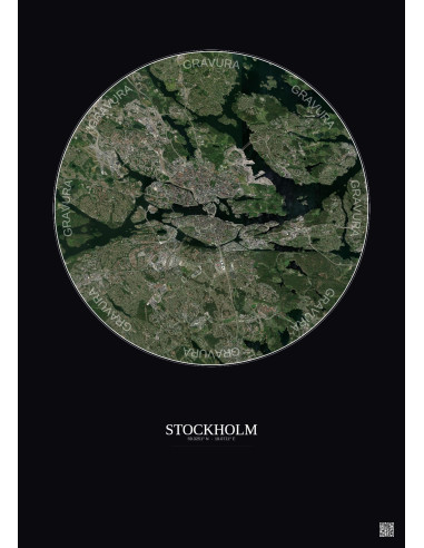 Affiche Stockholm – Poster vue satellite 10km Couleur | Gravura – Fond foncé