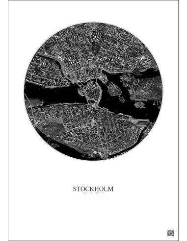 Affiche Stockholm – Poster vue satellite 2.5km N&B | Gravura – Fond clair