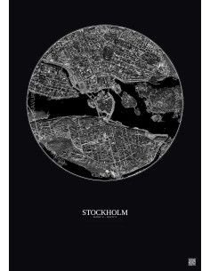 Affiche Stockholm – Poster vue satellite 2.5km N&B | Gravura – Fond foncé