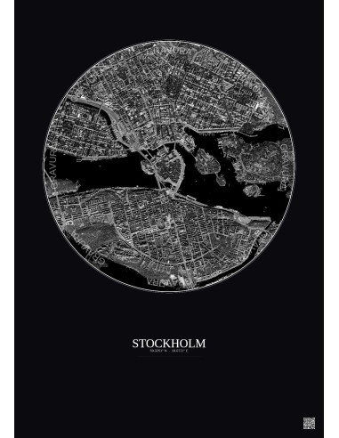 Affiche Stockholm – Poster vue satellite 2.5km N&B | Gravura – Fond foncé